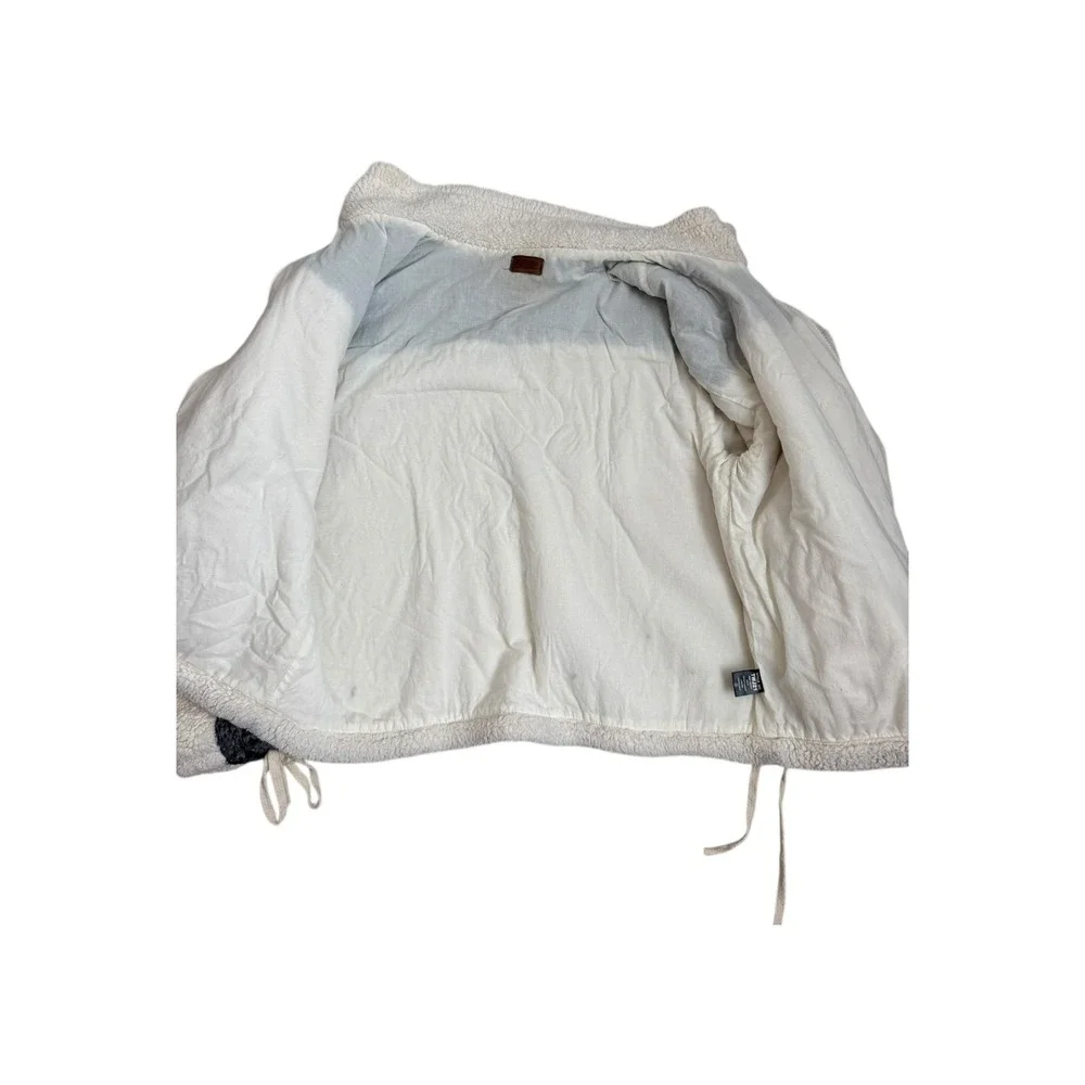 Pol Fleece Sherpa Jacket Cream White Gray Collared Pullover Drawstrings Womens M